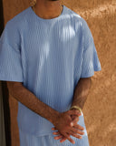 Baby Blue Pleated T-Shirt - men's pleated t-shirt by Viesto World