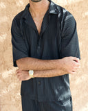 Black Pleated Shirt - men's pleated shirt by Viesto World