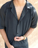Black Pleated Shirt - men's pleated shirt by Viesto World