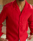 Red Linen Shirt - men's linen shirt by Viesto World
