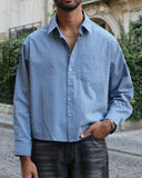 Sentier Navy Check Cropped Shirt