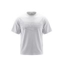 White t-shirt with a subtle pattern on a white background